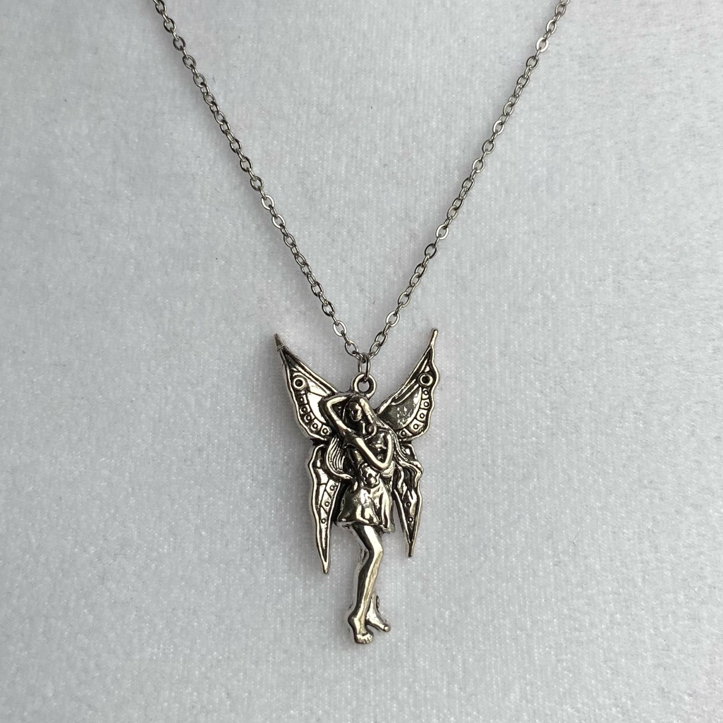 Handmade Fairy Necklace Stainless Steel Silver Charm Whimsigoth Goth Jewelry